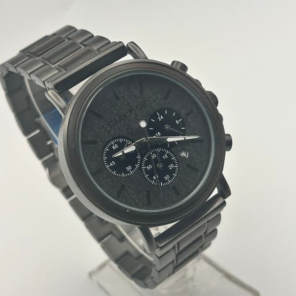 STAY FINE Gray Brown Men’s Chrono Watch 43mm Working New Battery - Picture 3 of 8